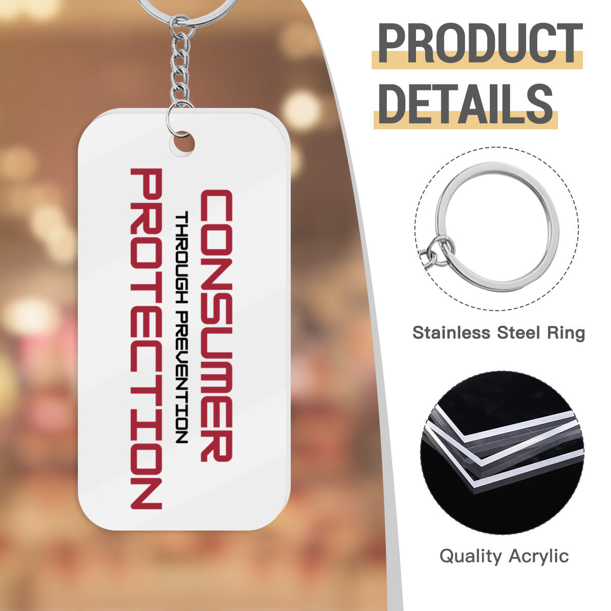 Regulator's Precision Double-Sided Acrylic Keychain - Consumer Protection Through Prevention