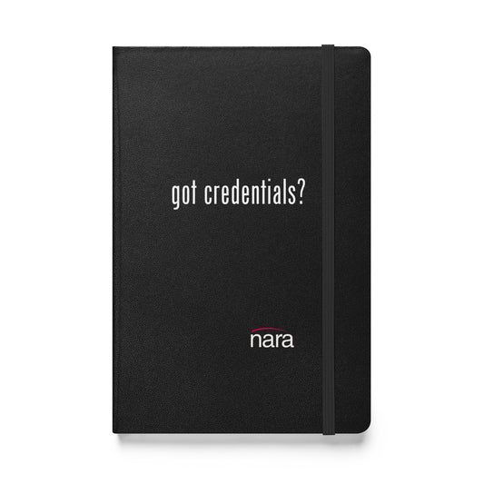 Code Keeper Hardcover bound notebook -  white text - got credentials?